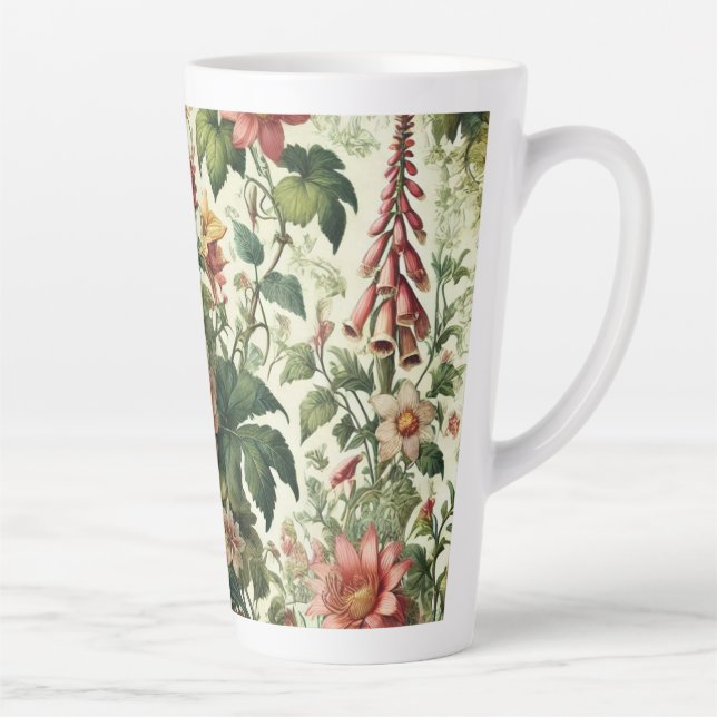 Taza De Café Latte Patrón floral botánico sin mar (Derecha)