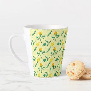 Taza De Café Latte Patrón floral con flores amarillas de rosa y tulip
