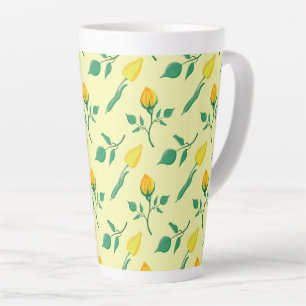 Taza De Café Latte Patrón floral con flores amarillas de rosa y tulip