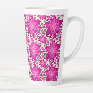 Taza De Café Latte Patrón floral continuo de color rosa intenso
