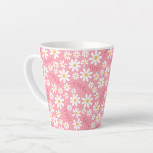 Taza De Café Latte Patrón floral continuo de margaritas rosadas y bla