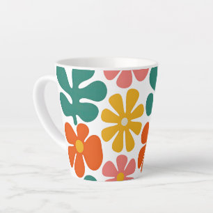 Taza De Café Latte Patrón floral de arte popular retro groovy de los
