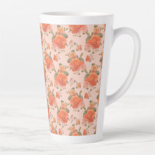 Taza De Café Latte patrón floral de boda de primavera rosa naranja