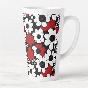 Taza De Café Latte Patrón floral de bonito en rojo, negro y blanco