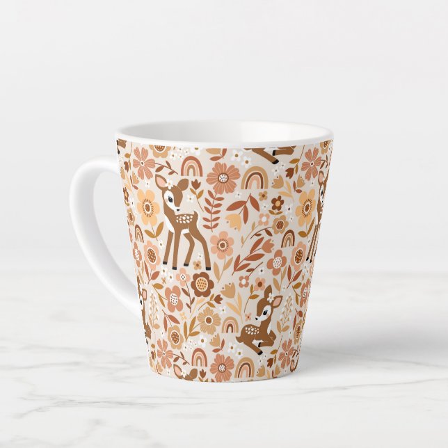 Taza De Café Latte Patrón floral de ciervo de bosque de cuajo (Ángulo izquierdo)