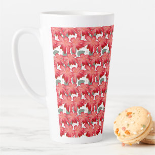 Taza De Café Latte Patrón floral de coral vibrante Flores rojas aud