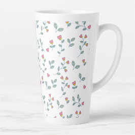 Taza De Café Latte Patrón floral de corazones rosados sobre blanco