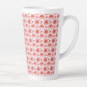 Taza De Café Latte Patrón floral de flor de cerezo con corazones