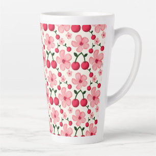 Taza De Café Latte Patrón floral de flor de cerezo, flores rosadas