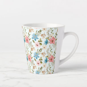 Taza De Café Latte Patrón floral de flores silvestres de color acuáti