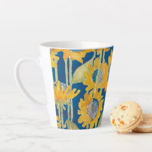 Taza De Café Latte Patrón floral de girasol azul