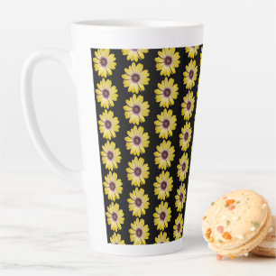 Taza De Café Latte Patrón floral de margarita africana amarilla sobre