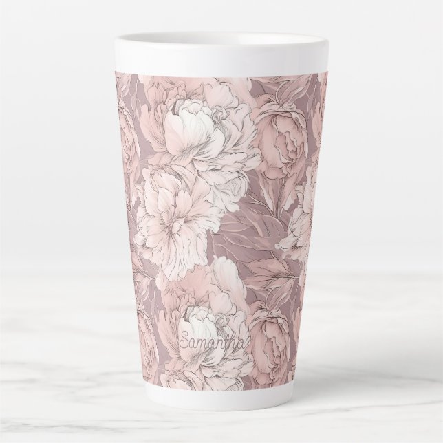 Taza De Café Latte Patrón floral de nombre personalizado (Anverso)