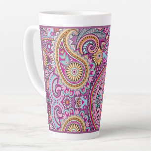 Taza De Café Latte Patrón floral de paíslí boho vibrante   Arte color