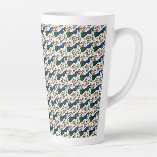 Taza De Café Latte Patrón floral de pájaro lindo   Pájaro azul colori