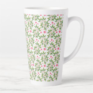 Taza De Café Latte Patrón floral de rama de flor de acuarela