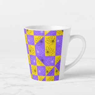 Taza De Café Latte Patrón floral de tablero de ajedrez geométrico est
