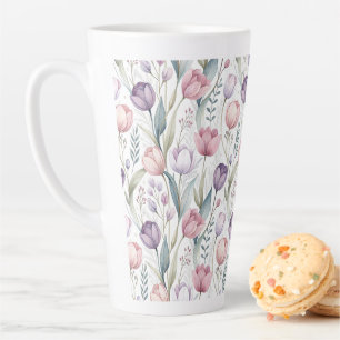 Taza De Café Latte Patrón floral de tulipán escandinavo