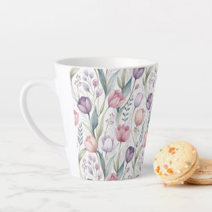 Taza De Café Latte Patrón floral de tulipano escandinavo