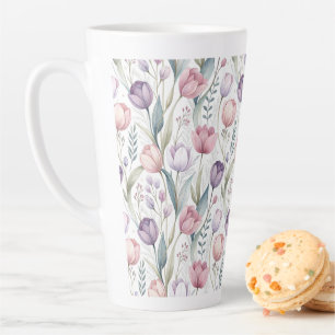 Taza De Café Latte Patrón floral de tulipano escandinavo