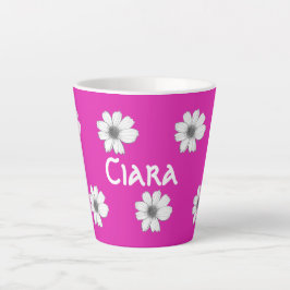 Taza De Café Latte Patrón floral Fuscia Nombre personalizado rosa