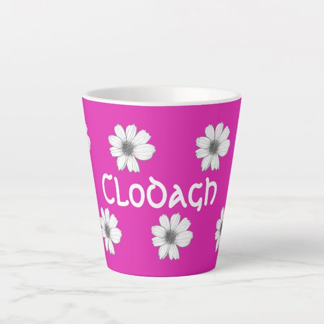 Taza De Café Latte Patrón floral Fuscia Nombre personalizado rosa (Anverso)