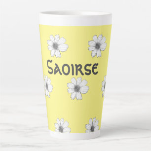 Taza De Café Latte Patrón floral Nombre personalizado amarillo