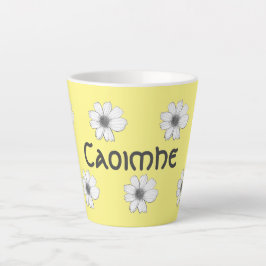 Taza De Café Latte Patrón floral Nombre personalizado amarillo