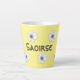 Taza De Café Latte Patrón floral Nombre personalizado amarillo