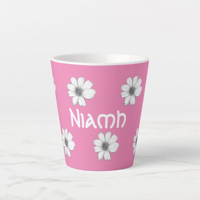 Taza De Café Latte Patrón floral Nombre personalizado rosa (Anverso)