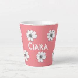 Taza De Café Latte Patrón floral Nombre personalizado rosa