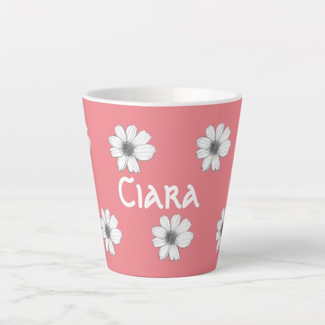 Taza De Café Latte Patrón floral Nombre personalizado rosa (Anverso)