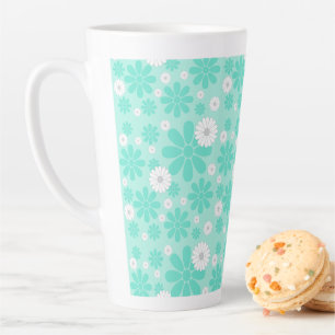 Taza De Café Latte Patrón Floral Pastel MINT