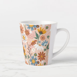 Taza De Café Latte Patrón floral pintado a mano-23136