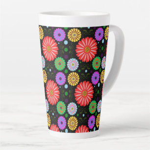 Taza De Café Latte Patrón floral retro brillante de arte popular colo