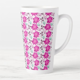 Taza De Café Latte Patrón floral rosa vibrante Flores modernas y at