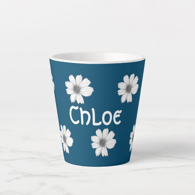 Taza De Café Latte Patrón floral Verde azulado Nombre personalizado a (Anverso)