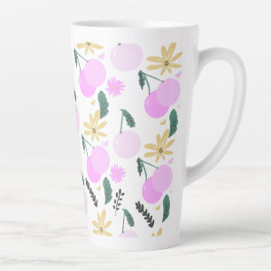 Taza De Café Latte Patrón floral verde cerezo corazones rosas amarill