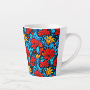 Taza De Café Latte Patrón Flores Amarillas Rojas Florales