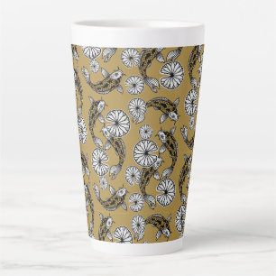 Taza De Café Latte Patrón Folclórico de Carpa Dorada Índigo Japonesa