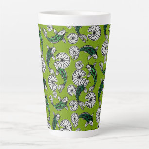 Taza De Café Latte Patrón Folclórico de Carpa Verde Índigo Japonés