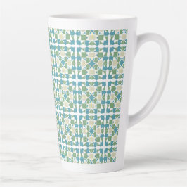 Taza De Café Latte Patrón geométrico abstracto en verde y azul