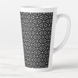 Taza De Café Latte Patrón geométrico blanco y plateado negro