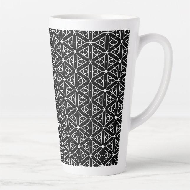 Taza De Café Latte Patrón geométrico blanco y plateado negro (Derecha)