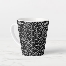 Taza De Café Latte Patrón geométrico blanco y plateado negro