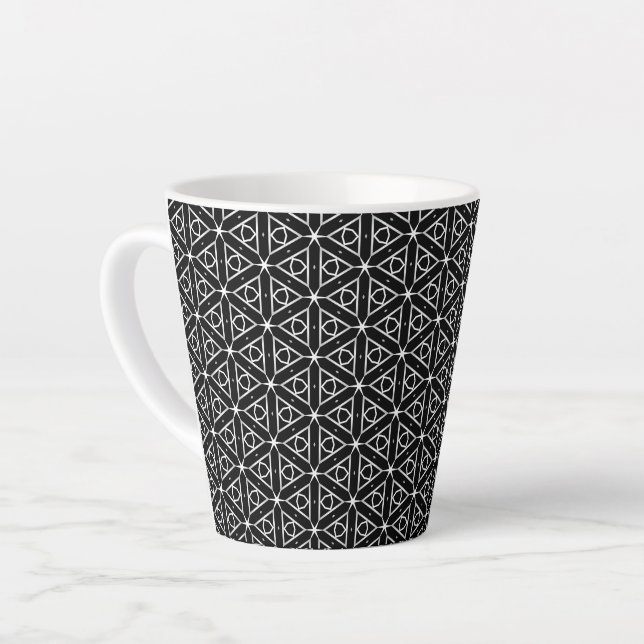 Taza De Café Latte Patrón geométrico blanco y plateado negro (Ángulo izquierdo)