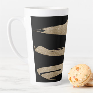 Taza De Café Latte patrón geométrico preppy franjas de negro y oro