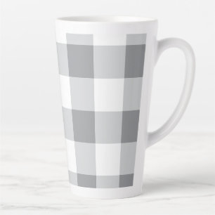 Taza De Café Latte Patrón Gingham Gris Y Blanco