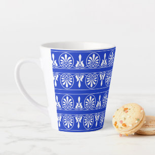 Taza De Café Latte Patrón griego árabe-mediterráneo azul