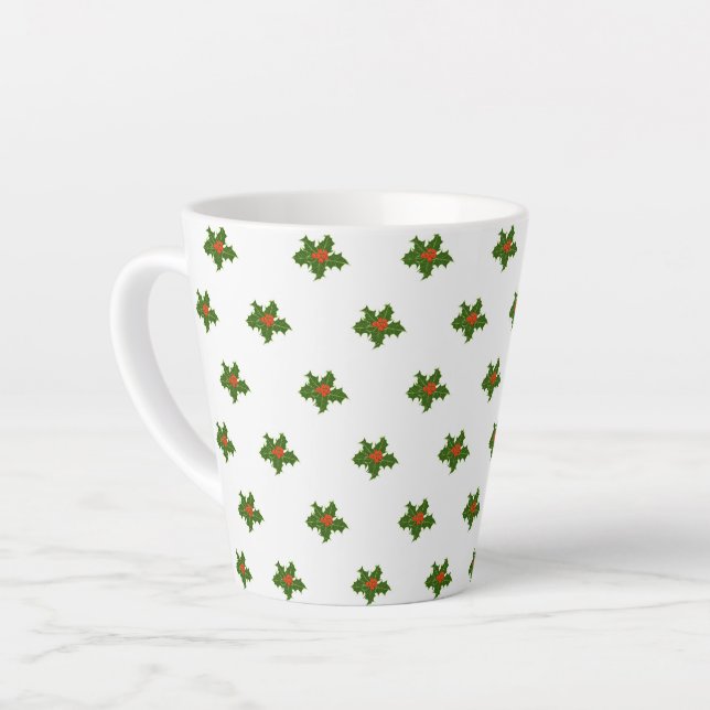 Taza De Café Latte Patrón Holly de navidades (Ángulo izquierdo)
